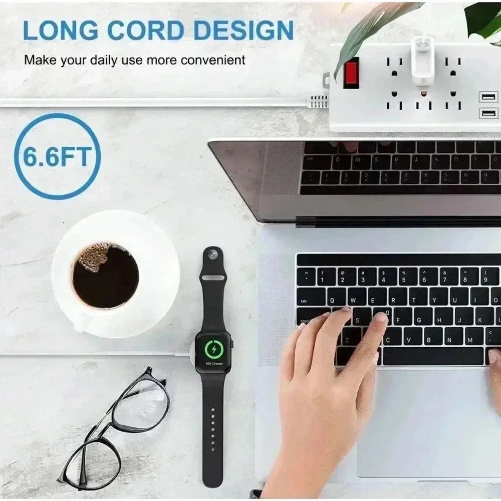 Articona Fast Charger Magnetic 6.6 Ft‎ Cable USB Block For Apple iWatch 1-9 & SE